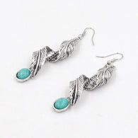 Leaf Big Dangle Turquoise Natural Stone Earrings:FJD,