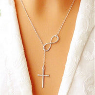 Elegant Silver Plated Cross Infinity Pendant Chain Party Necklace:FJD,