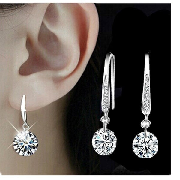 925 Sterling Silver Plated Crystal Hoop Dangle Stud Earring:FJD,