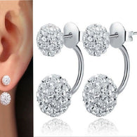 925 Sterling Silver Double Beads Crystal Stud Earring:FJD,