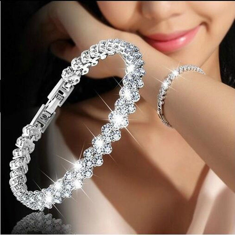 Fashion Roman Style Woman 925 Sterling Silver Crystal Diamond Bracelet:FJD,