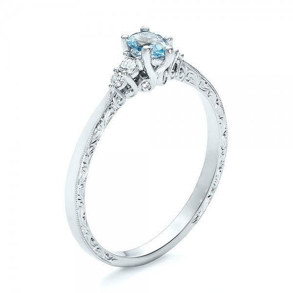 925 Sterling Silver 0.4CT Aquamarine 0.2CT White Topaz Ring:FJD,