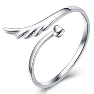 Elegant 925 Silver Heart Cut Angel Wings Shape Cuff Opening Ring:FJD,