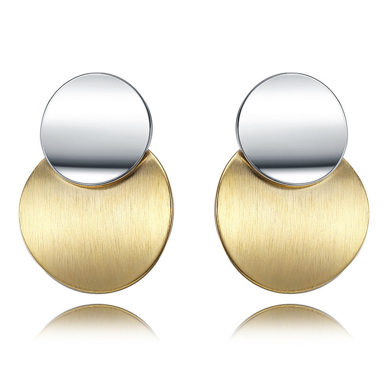 Viennois Gold Silver Color Punk Stud Metallic Double Layers Round Earrings:FJD,