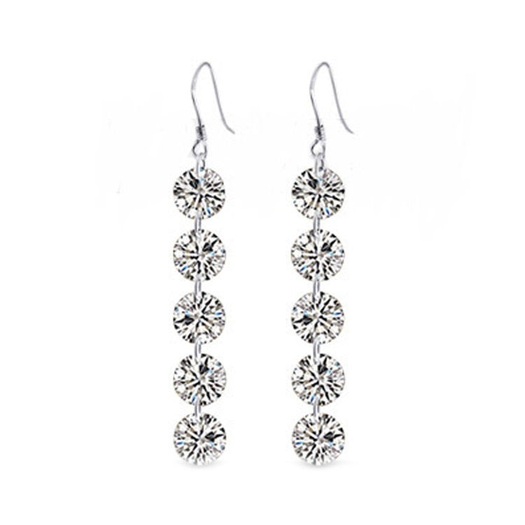 Lady Delicate Round Zirconia Crystal 925 Silver Dangle Hook Earrings:FJD,