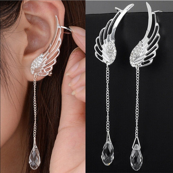 Angel Wing Stylist 925 Sterling Silver Crystal Earrings Drop Dangle Stud Earrings:FJD,