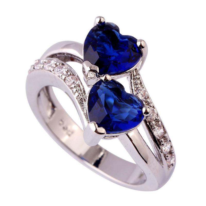 Heart Cut Love Style Sapphire White Topaz Gemstones Silver Fashion Ring:FJD,