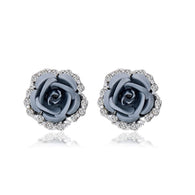 Women's Rose Shaped Alloy Rhinestone Stud Earring:FJD,