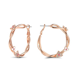 Viennois Rose Gold Color Flower Hoop Earrings for Woman Pink Rhinestone Large Twisted Circle Earrings Fashion Jewelry:FJD,