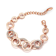 Viennois Rose Gold & Silver Color Circles Bracelet & Bangles for Woman Rhinestones Paved Double Layer Round Female Bracelets:FJD,