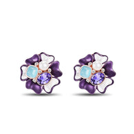 Viennois Rose Gold Color Flower Stud Earrings for Women Simulated Pearl Purple Crystal Earrings Female Spring Bloom Earrings:FJD,