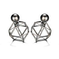 Viennois Gun Color Vintage Geometric Double Side Hollow Out Stud Earrings:FJD,