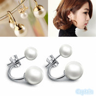 Sweet Lovely Imitation Double Pearl Rhinestones Earrings:FJD,